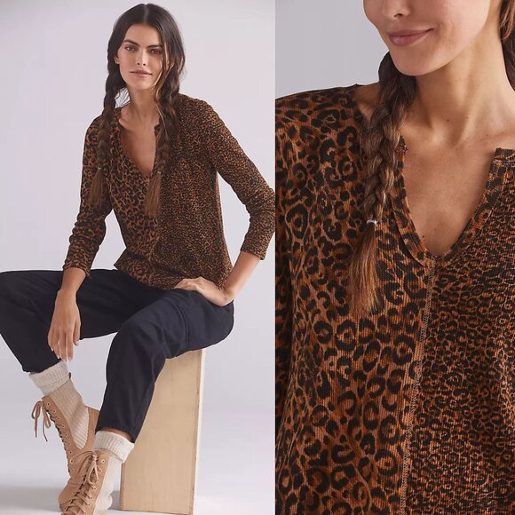 Anthropologie Pilcro Split-Neck Long Sleeve Top Size Small - 47727 - Picture 1 of 16